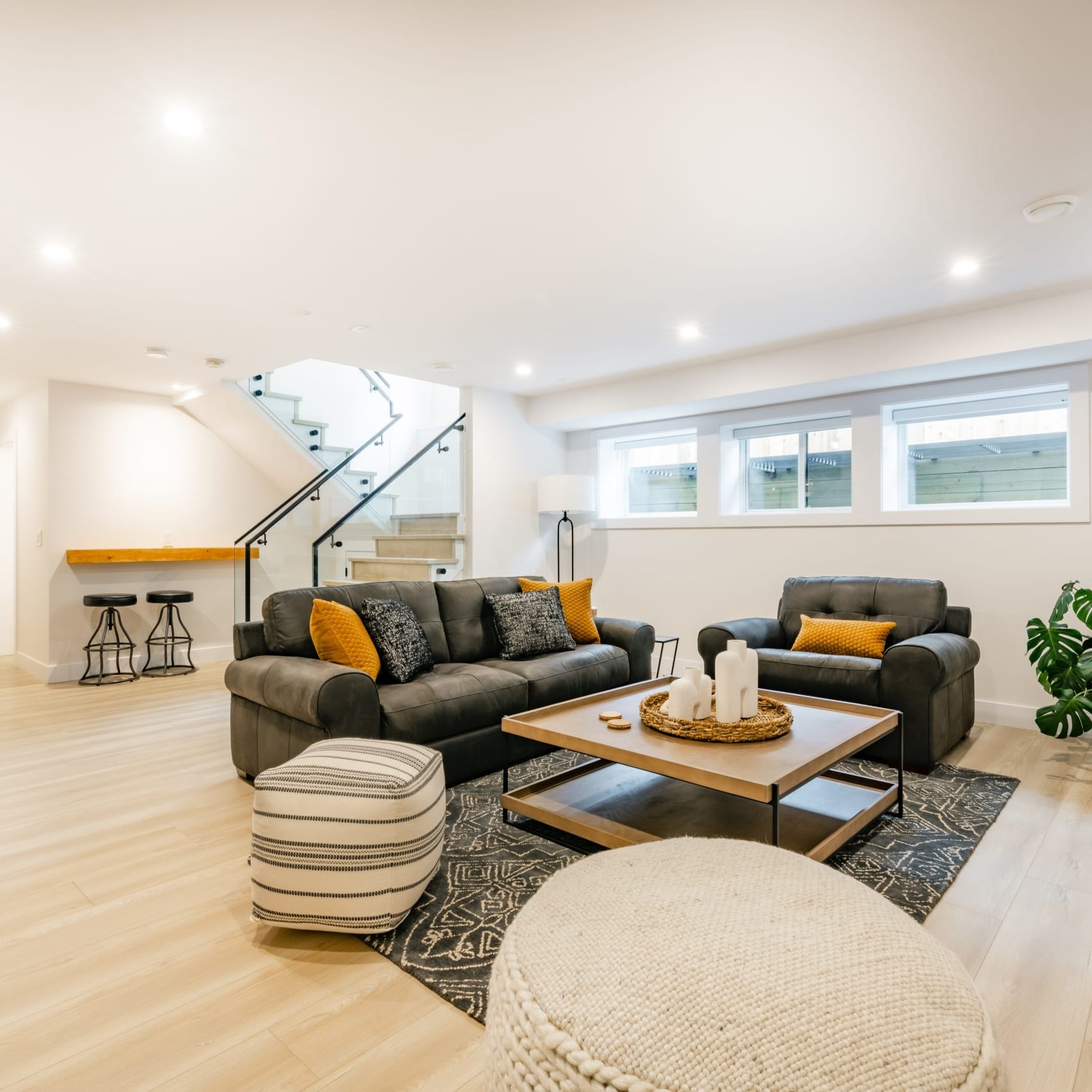 Finished basement living space renovation inspiration