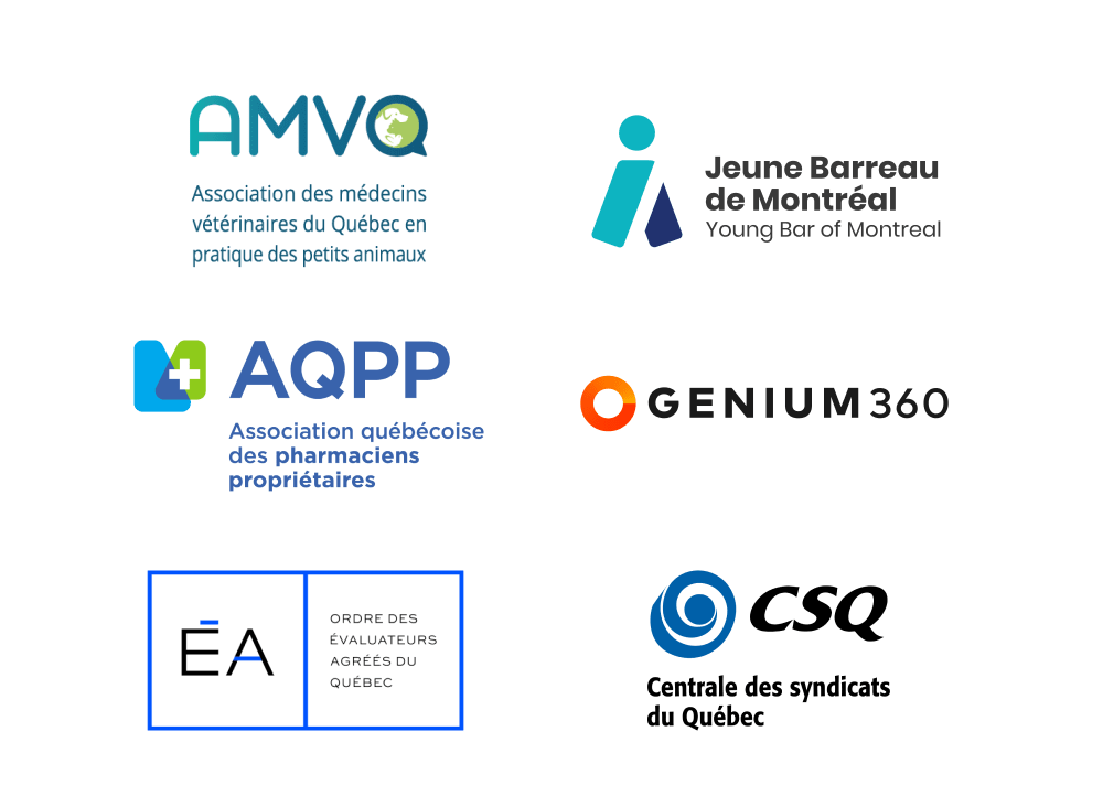 AMVQ, Jeune Barreau de Montréal, AQPP, Genium360, ÉA, CSQ