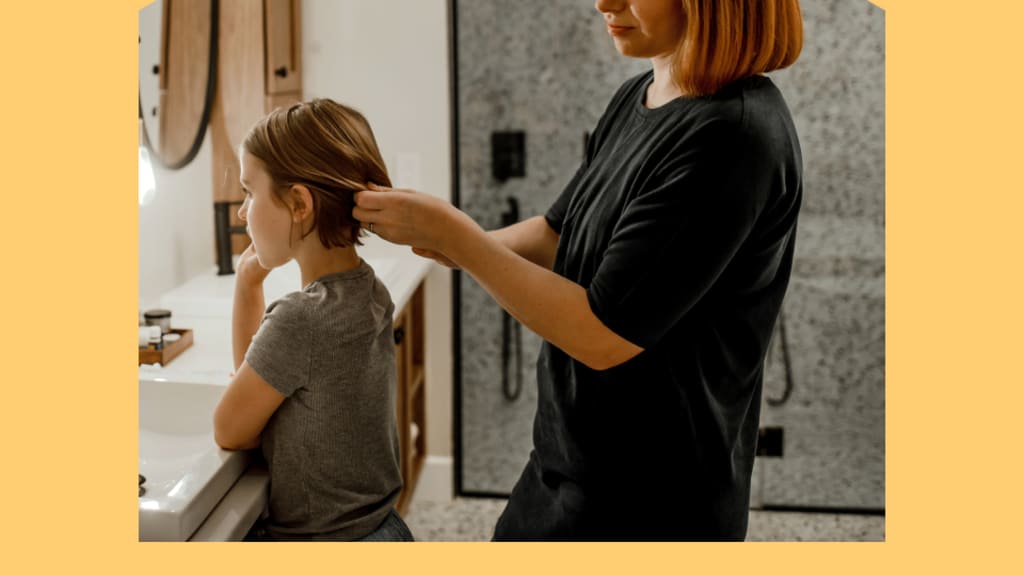 woman and little girl in contemporary bathroom