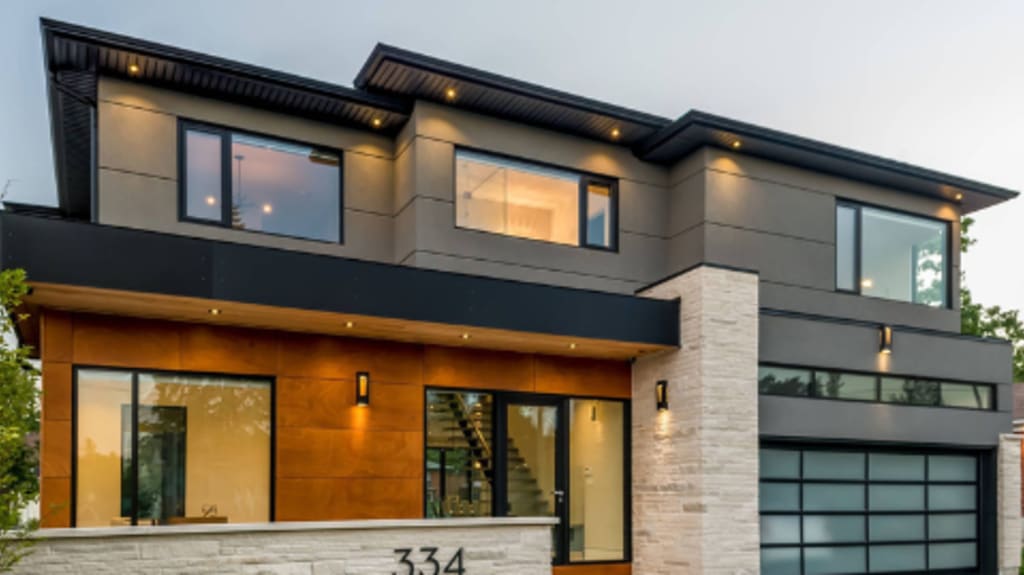Modern multigenerational house with large windows