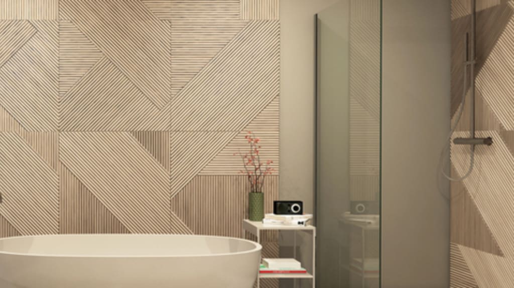 bain et douche dans une salle de bain aux tons chauds