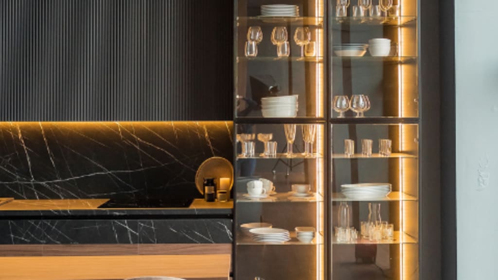 modern black kitchen cabinets with lights