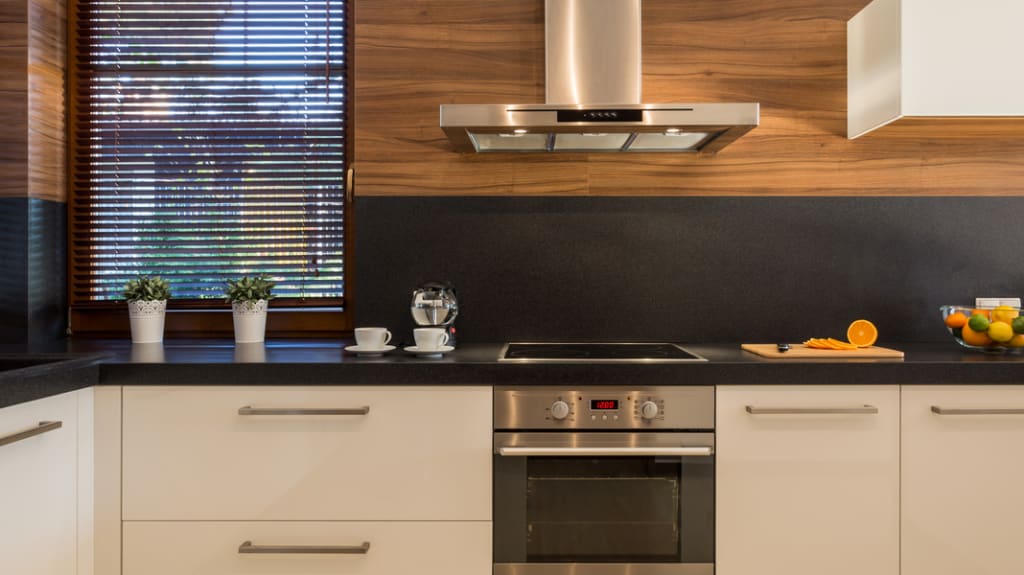 white black and brown modern kitchen