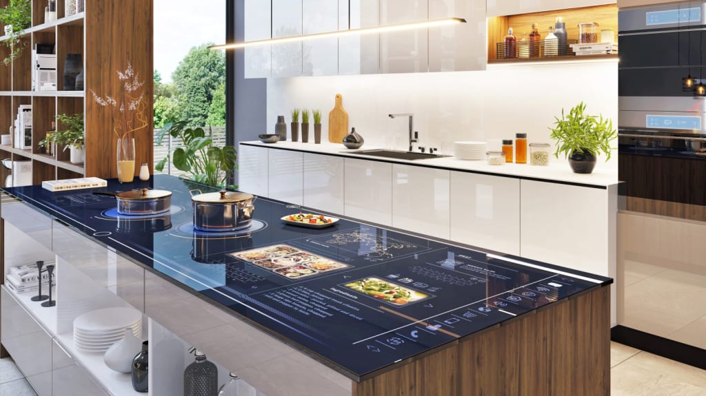 Modern kitchen with smart home control panel