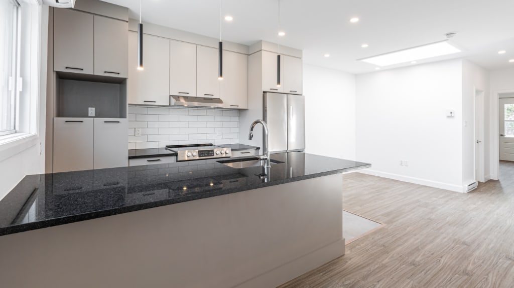 Modern kitchen in duplex with lots of storage