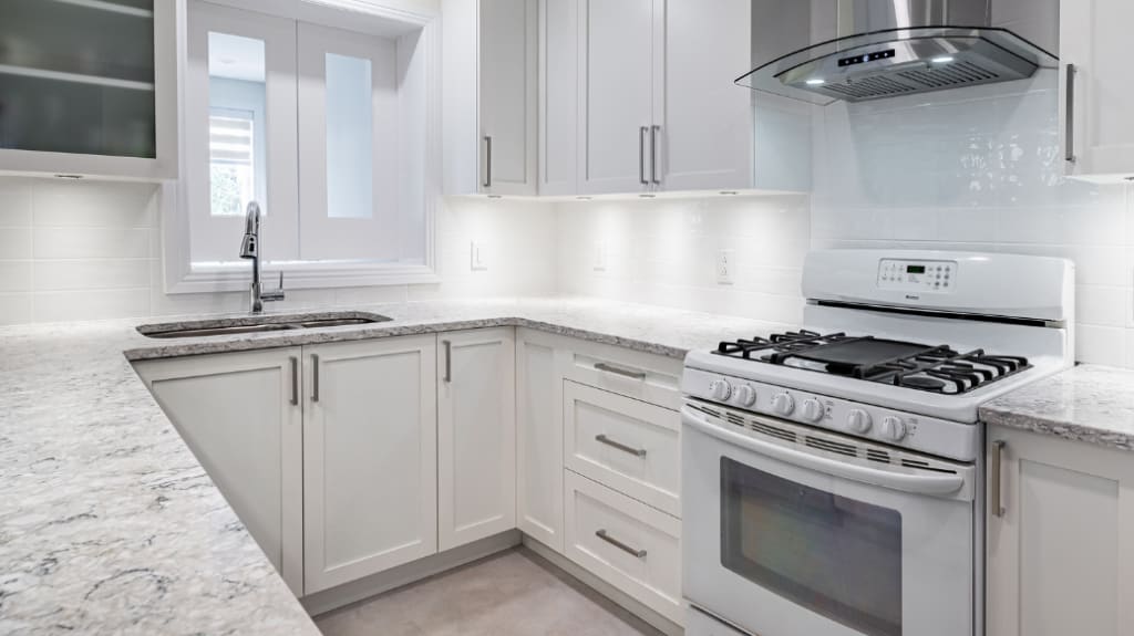 Kitchen design with white subway tile backsplash