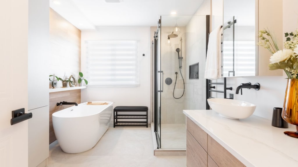 Contemporary bathroom with bright and soft colour palette