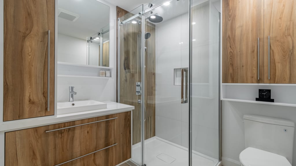 tiny modern bathroom renovation with walk-in shower