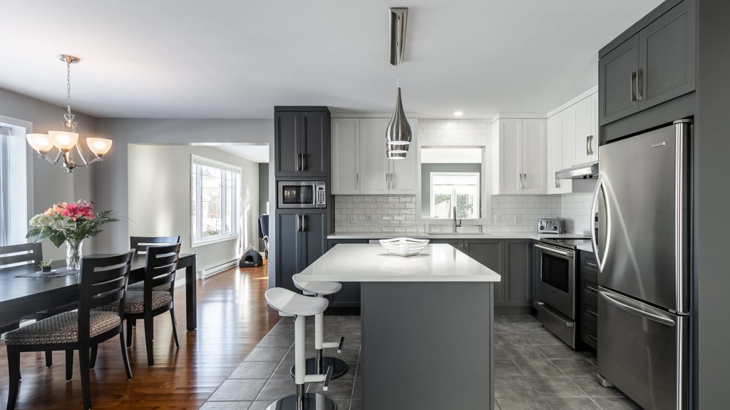 two tone kitchen design with an island