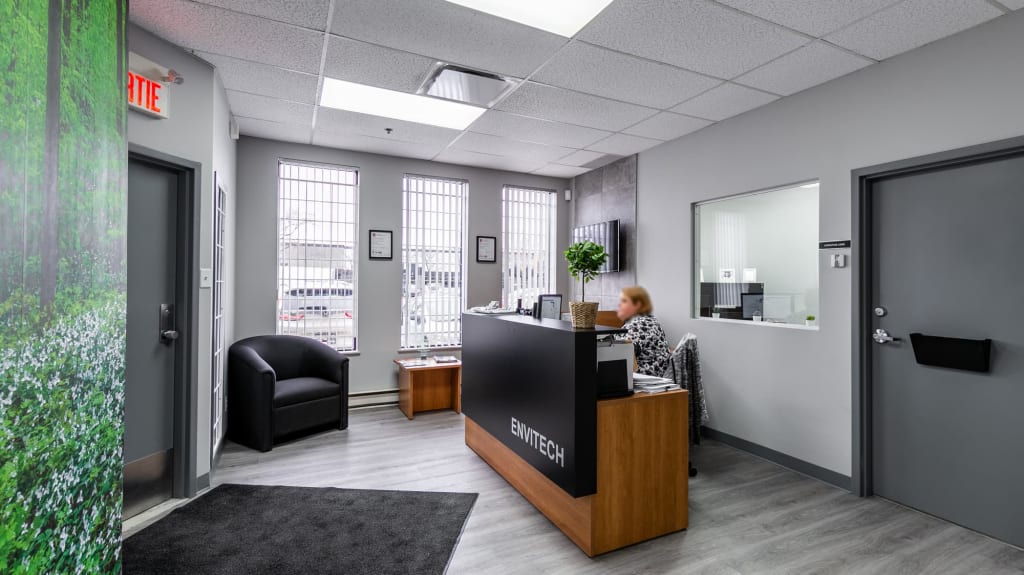 brown and black reception desk