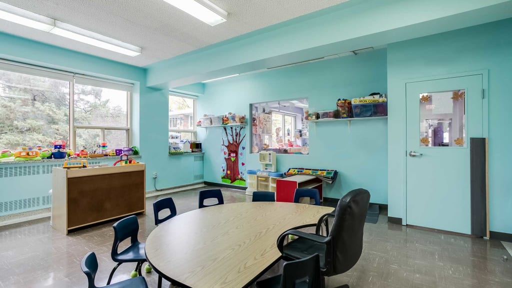 childcare design with turquoise walls