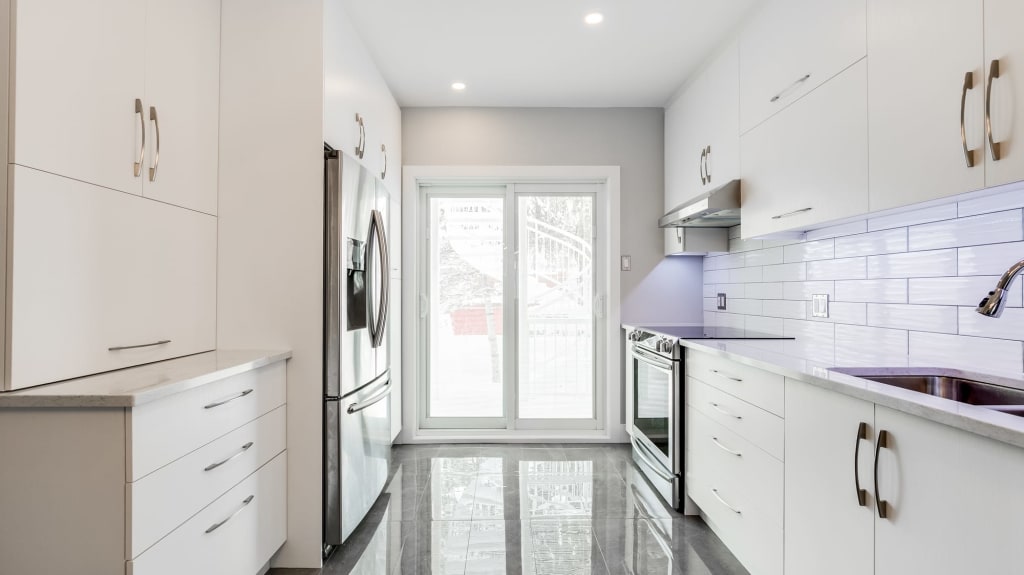 modern kitchen with white cabinets