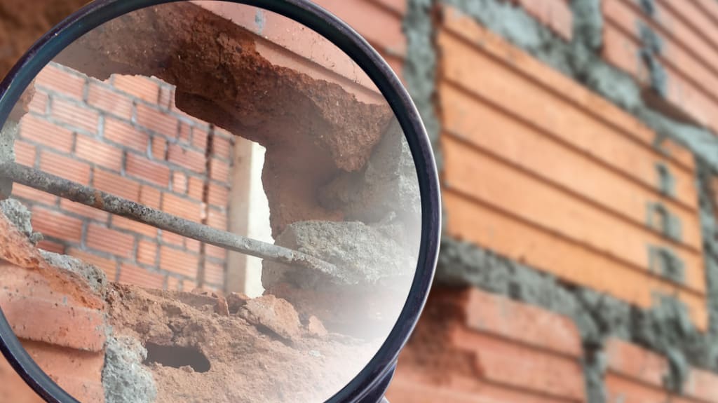 magnified hole in brick wall