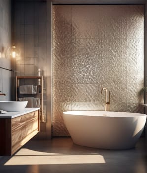 Mur lustré et métallique dans une salle de bain moderne