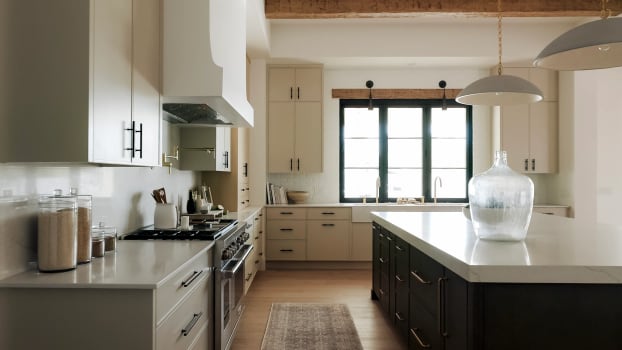 Modern kitchen with wooden beams