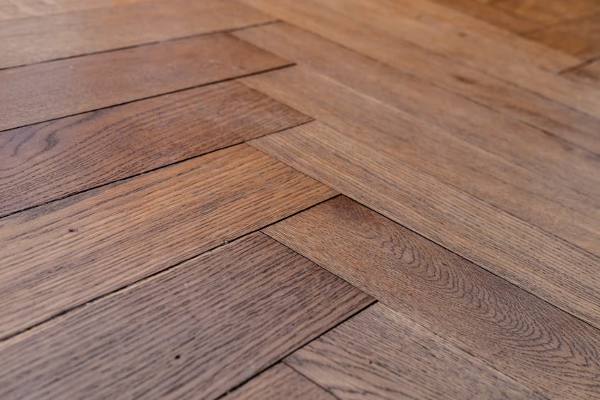 Close-up view of herringbone deck boards