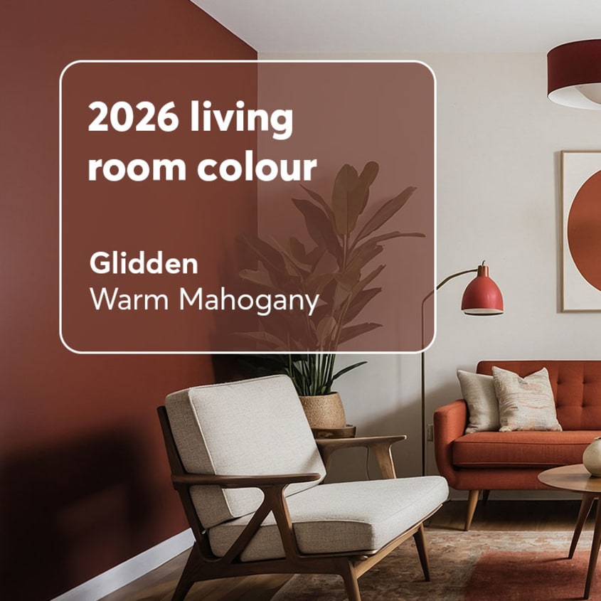 Glidden’s trendy living room colour: Warm Mahogany