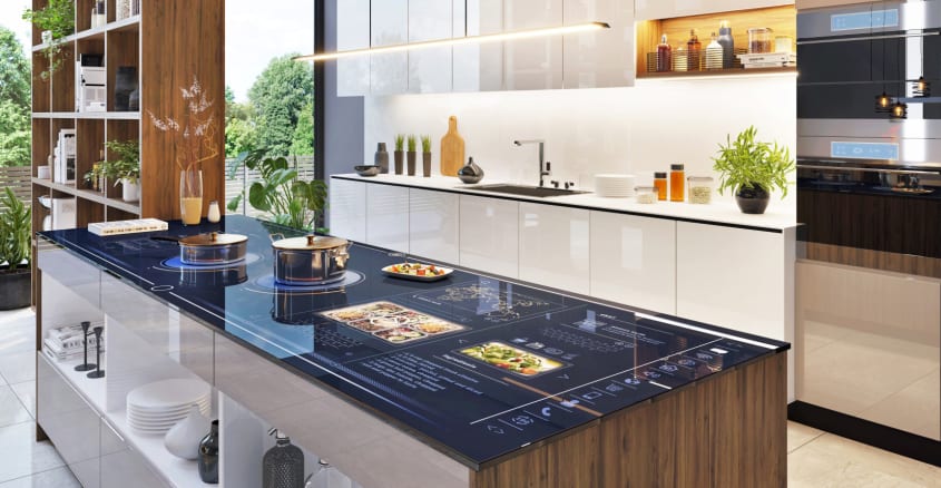 Smart home control panel in a modern kitchen