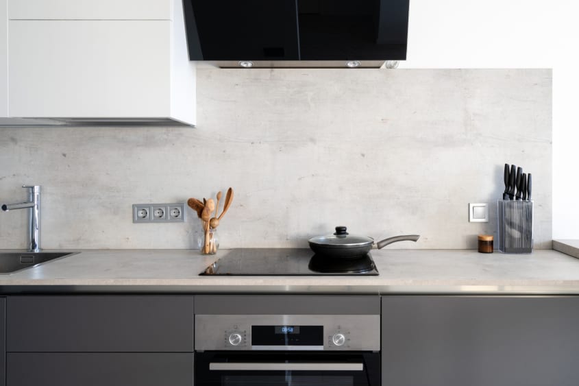 Modern kitchen with black hood