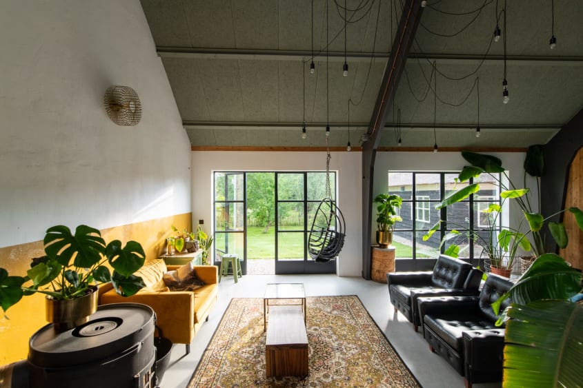 Garage transformed into relaxing living room
