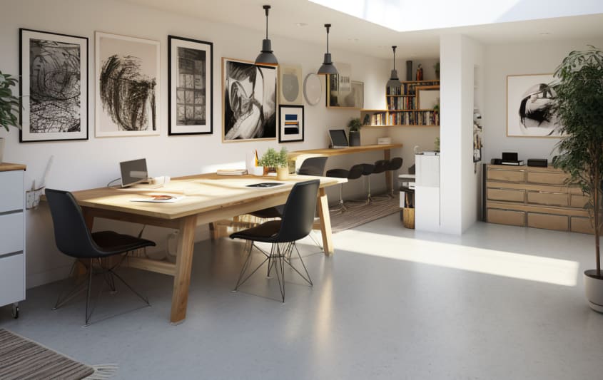 Garage transformé en salle de séjour avec puits de lumière