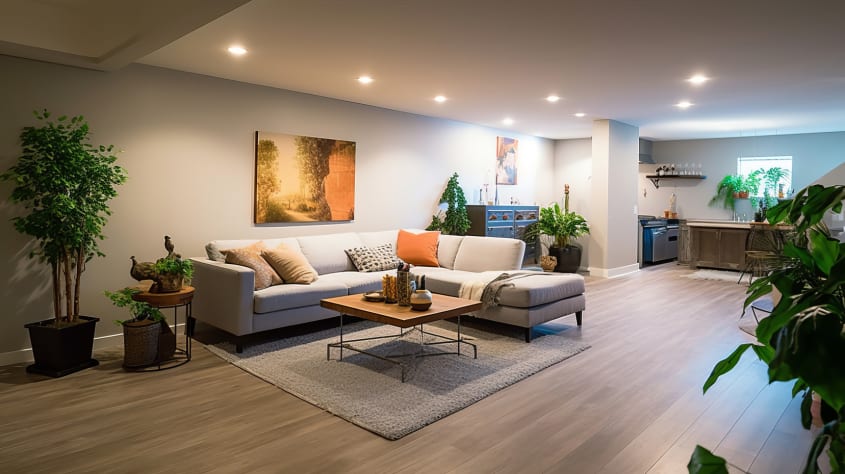 Garage transformé en salle de séjour