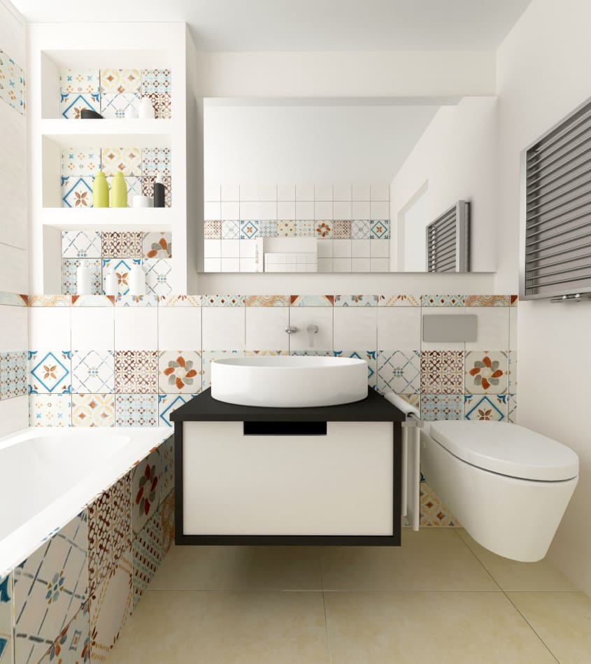 Salle de bain colorée avec des carreaux autocollants espagnols