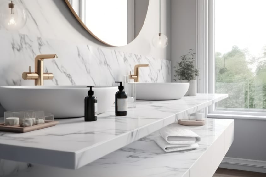 Salle de bain avec un comptoir blanc