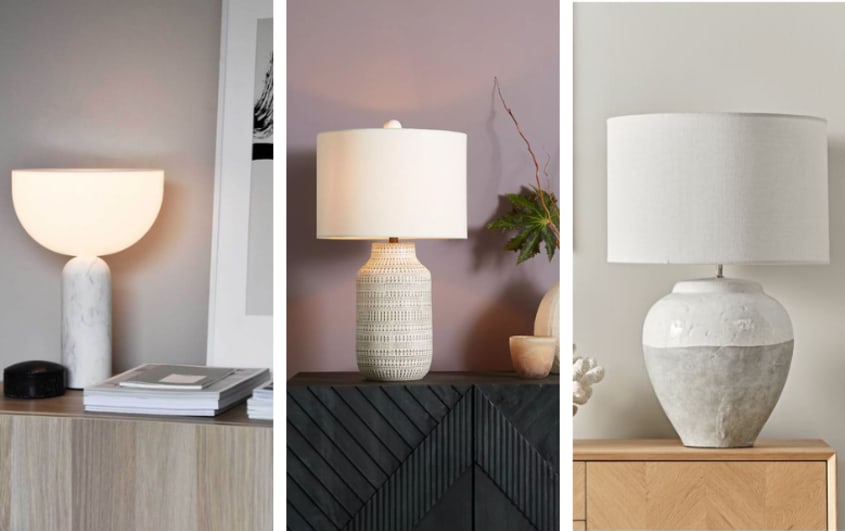 lampes de table en céramique gris et blanc dans sous-sol
