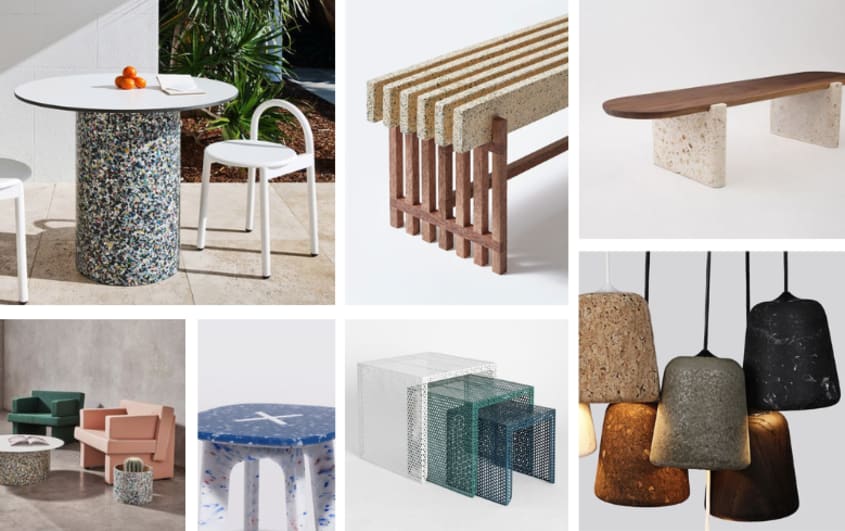 office trends of 3D printed chairs, tables, benches and lamps