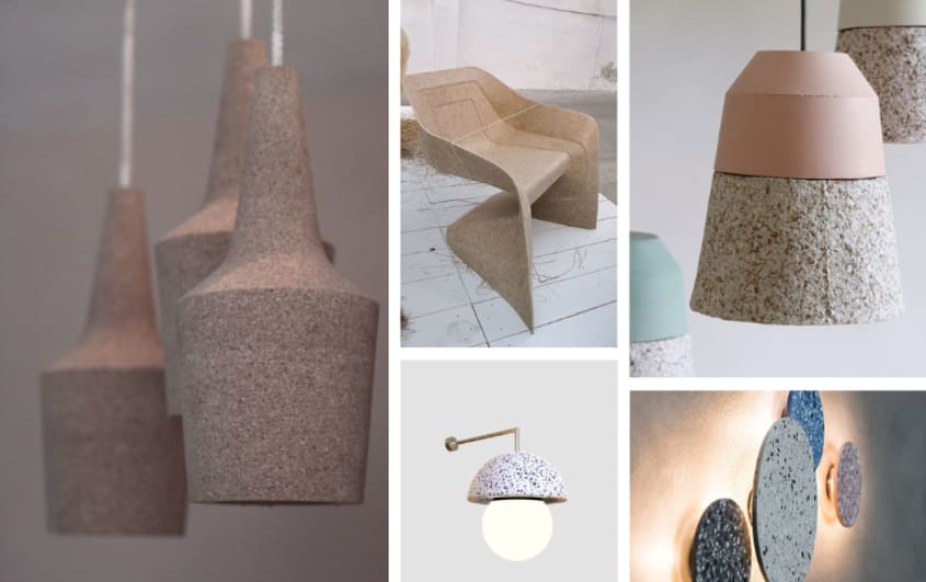 Corporate interior design with 3D printed chairs and desk lamps