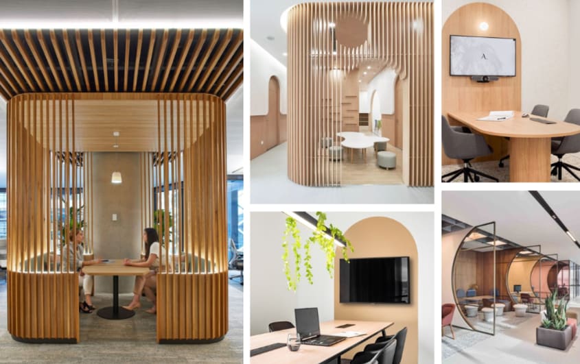 office with curved walls and curved tables