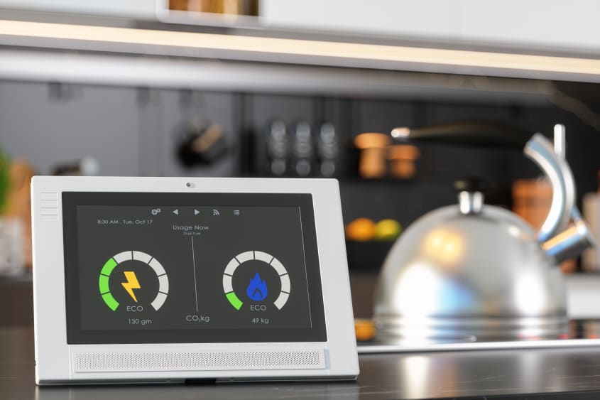 Compteur intelligent déposé sur une table dans une cuisine