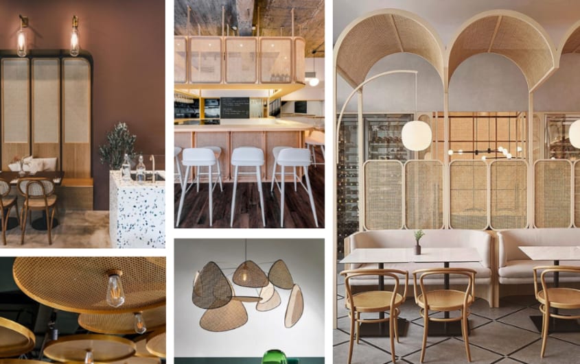 lampes et décorations murales en rotin dans restaurants au style zen