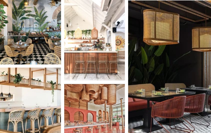 restaurants lumineux avec meubles en rotin