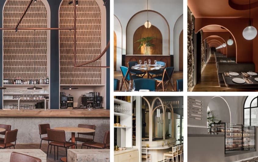 hautes arches arrondies murales dans restaurants