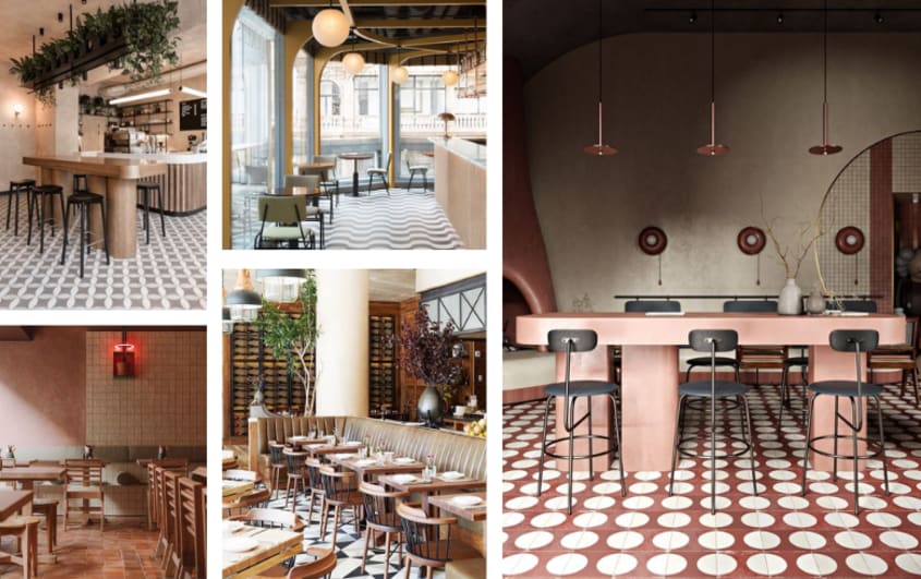 restaurant avec carreaux de ciment et tables tendance et design