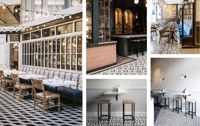 Restaurants tendance avec revêtement de sol en carreaux de ciment avec motifs