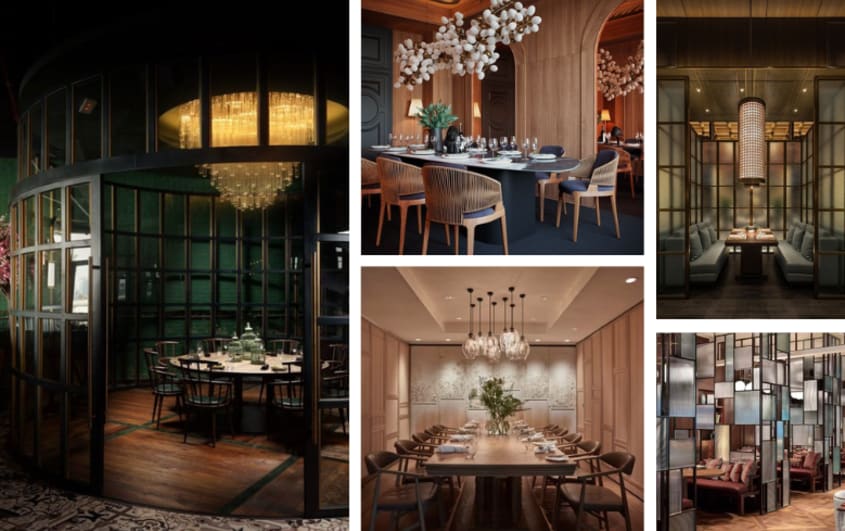 salle à manger privée avec cloisons murales tendance dans restaurant