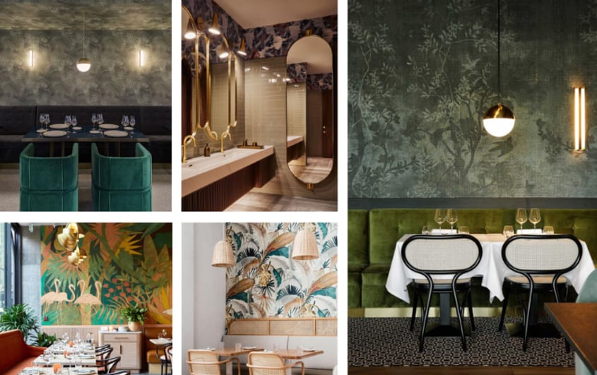 floral wallpaper in restaurants walls