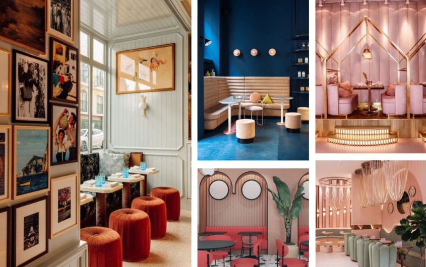 restaurants à la décoration personnalisée avec murs et chaises colorés