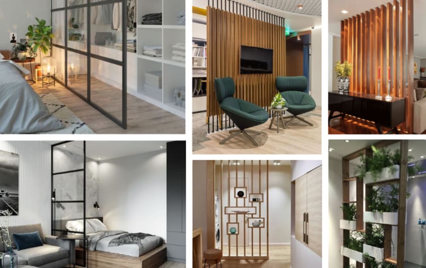 Trendy room dividers in renovated basements