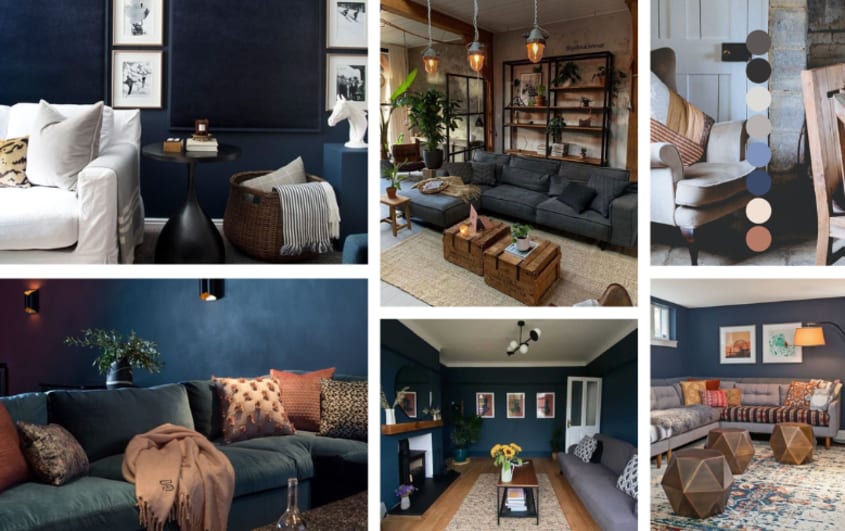 Sous-sols tendances dans les palettes de bleus avec accessoires tendances