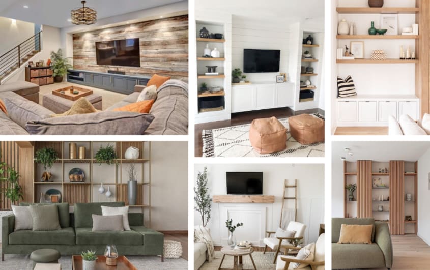 bright basement with light wood shelves