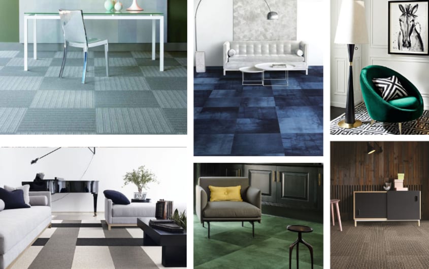dark color basement square tile carpet