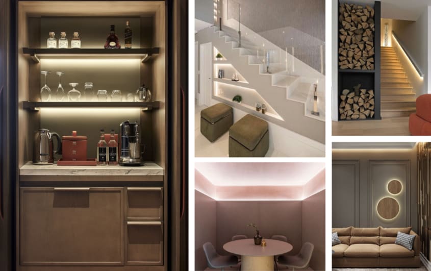 éclairage architectural au sous-sol pour décoration étagères