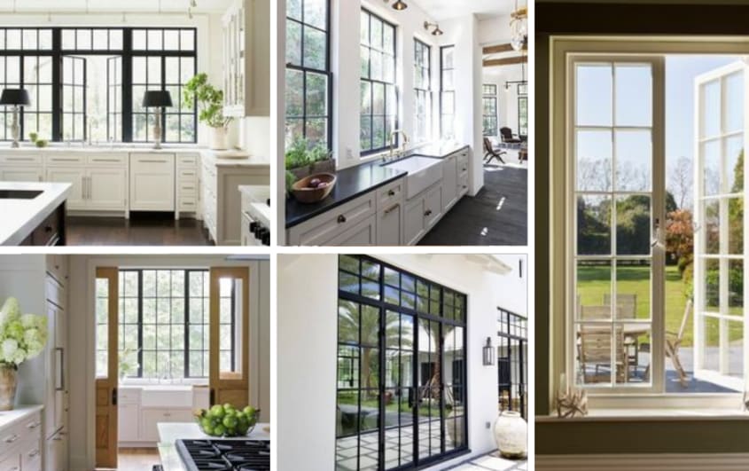 Black casement windows with grid design