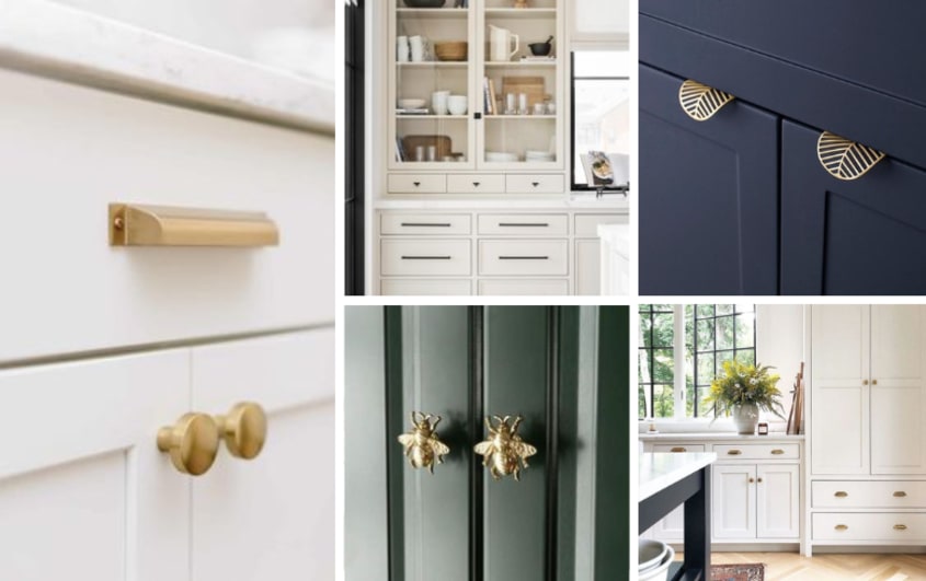 Black and gold knobs and pulls for bathroom and kitchen cabinets