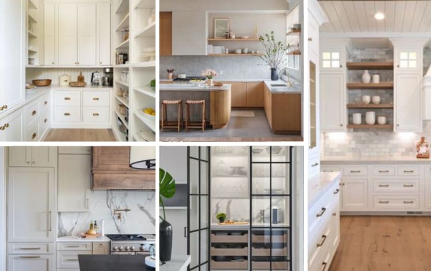 Large kitchen cabinets and organized walk-in pantries