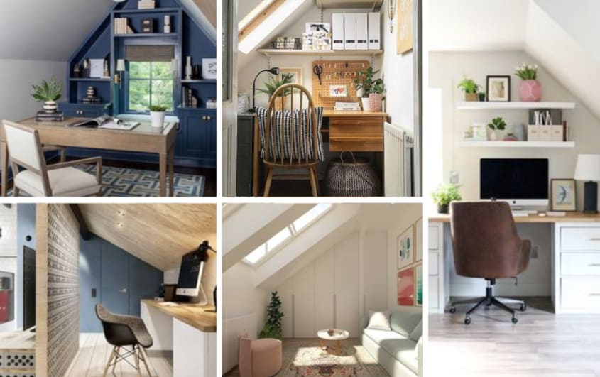 Greniers convertis en chambres avec plafonds inclinés et grandes fenêtres